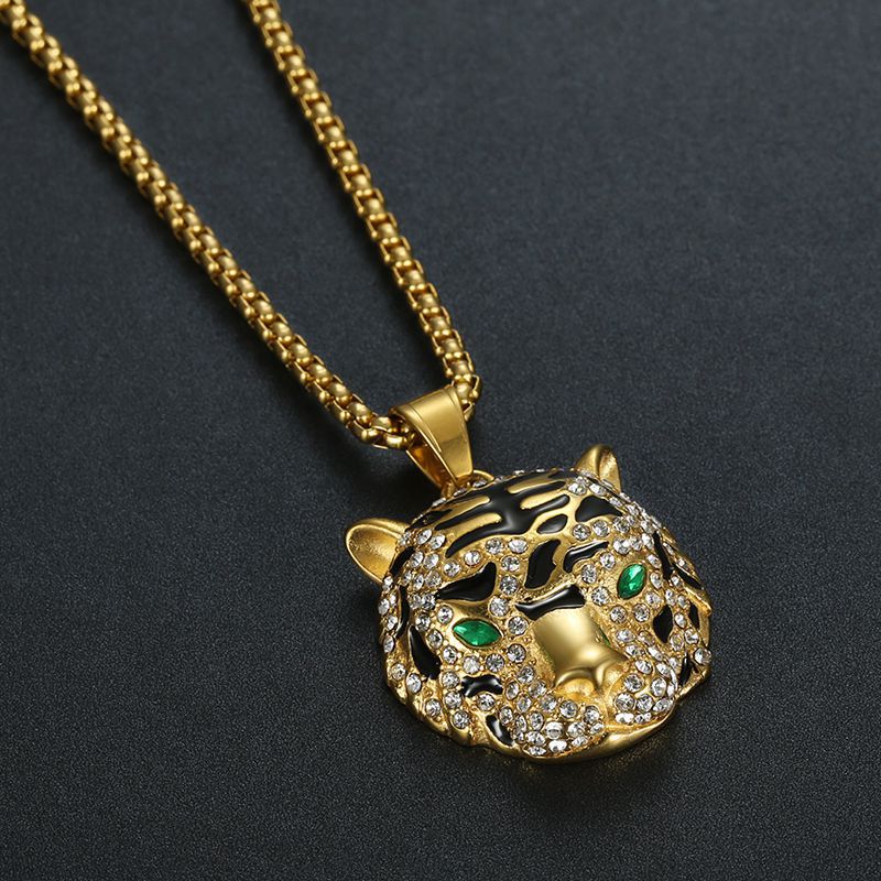 HIPHOP Jewelry Gold Plated Zircon Tiger Head Pendant