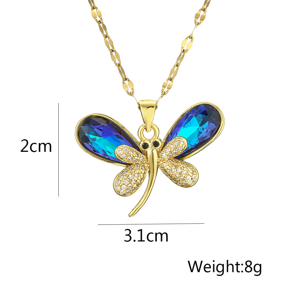 Cute Dragonfly Full Stones Pendant Necklace