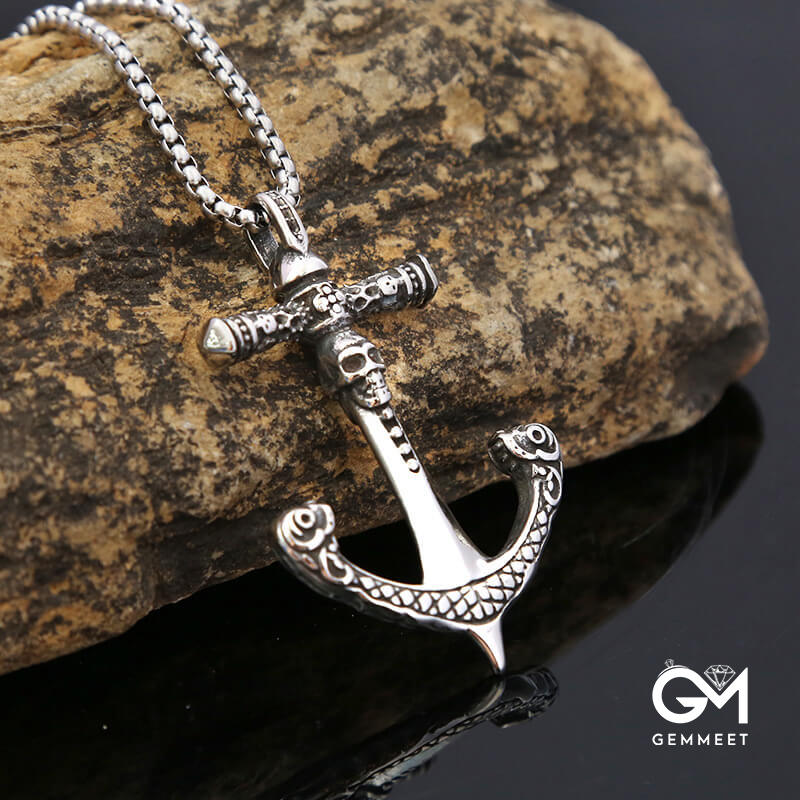 Titanium Steel Boat Anchor Skeleton Necklace