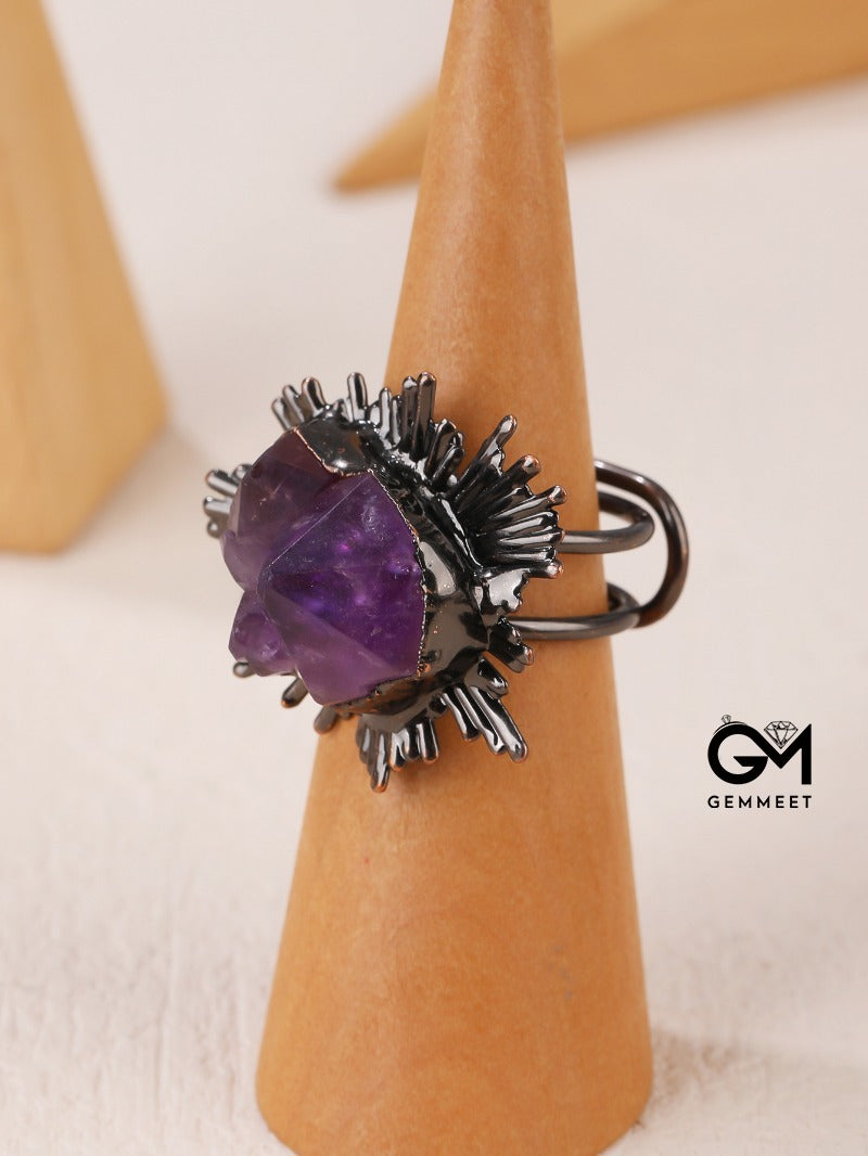 Amethyst Flower Cooper Plated Ring