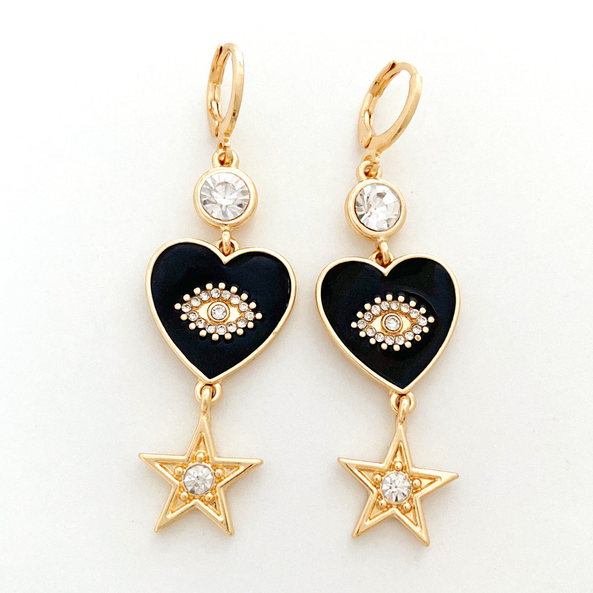 Black Drop Glaze Eyes Star Drop Earrings