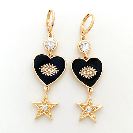 Black Drop Glaze Eyes Star Drop Earrings