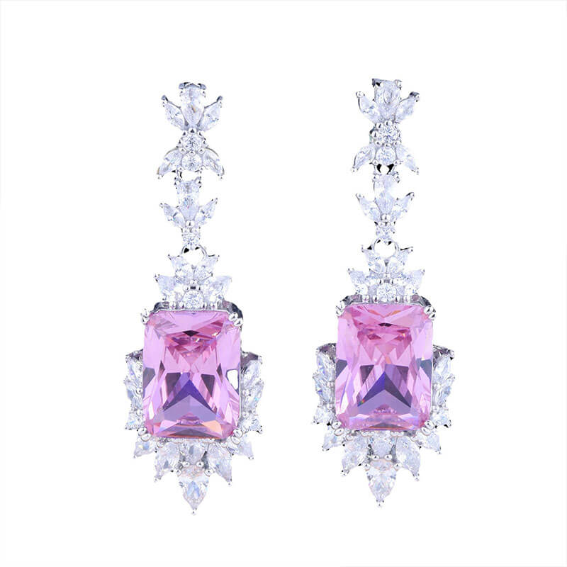 Luxury Color Treasure Set Inlaid Princess Square Diamond Argyll Pink Ring Pink Diamond Earrings Pendant Necklace