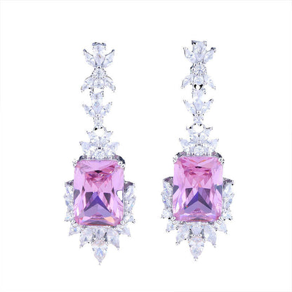 Luxury Color Treasure Set Inlaid Princess Square Diamond Argyll Pink Ring Pink Diamond Earrings Pendant Necklace