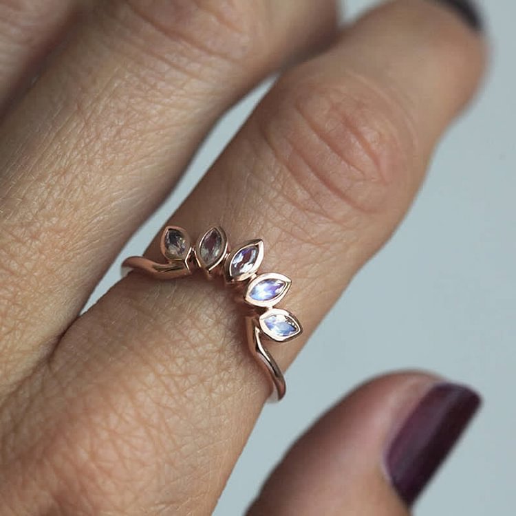 “Tide Goddess” - Sun Flower Moonstone 3 - Piece Ring