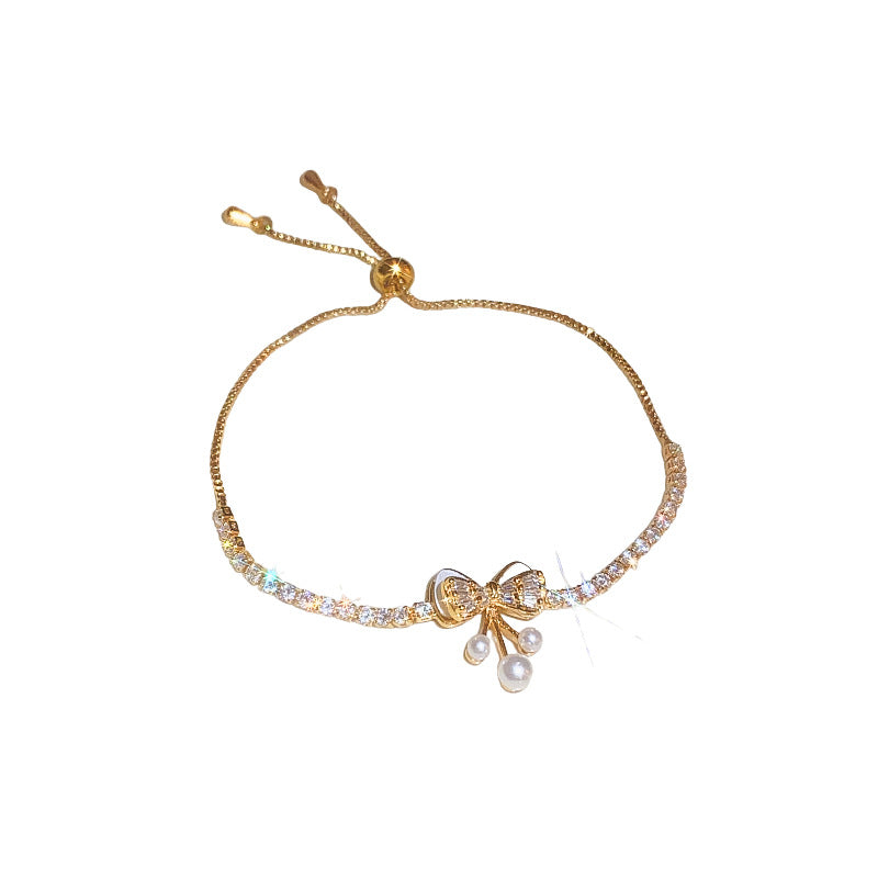 Electroplated Zircon Bow Pearl Bracelet