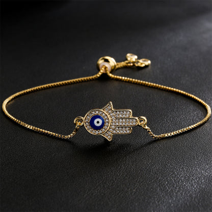 Hamsa Evil Eye Full Stones Pendant Bracelet