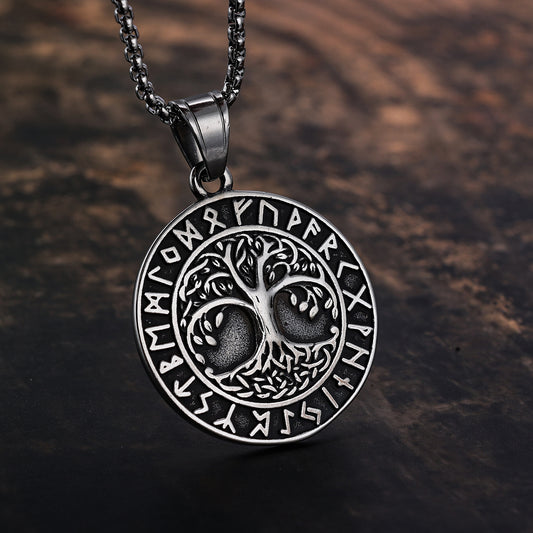 Viking Rune Tree Of Life Stainless Steel Pendant Necklace