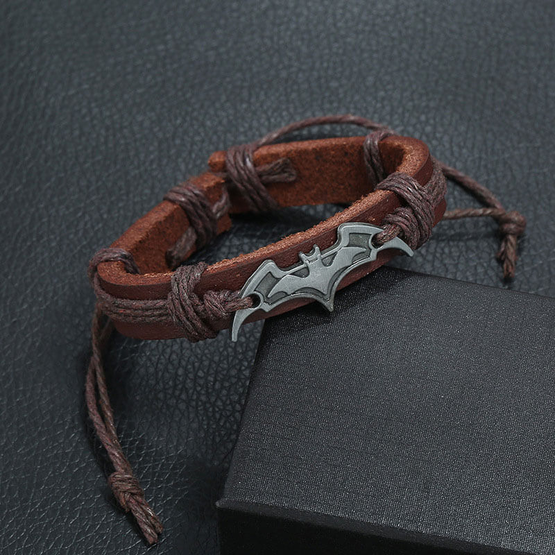 Handwoven Cowhide Bat Alloy Bracelet