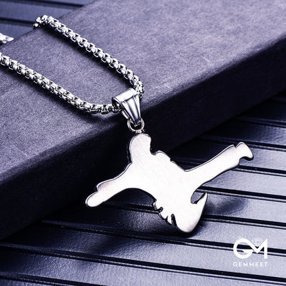 Stainless Steel Judo Figure Pendant Necklace