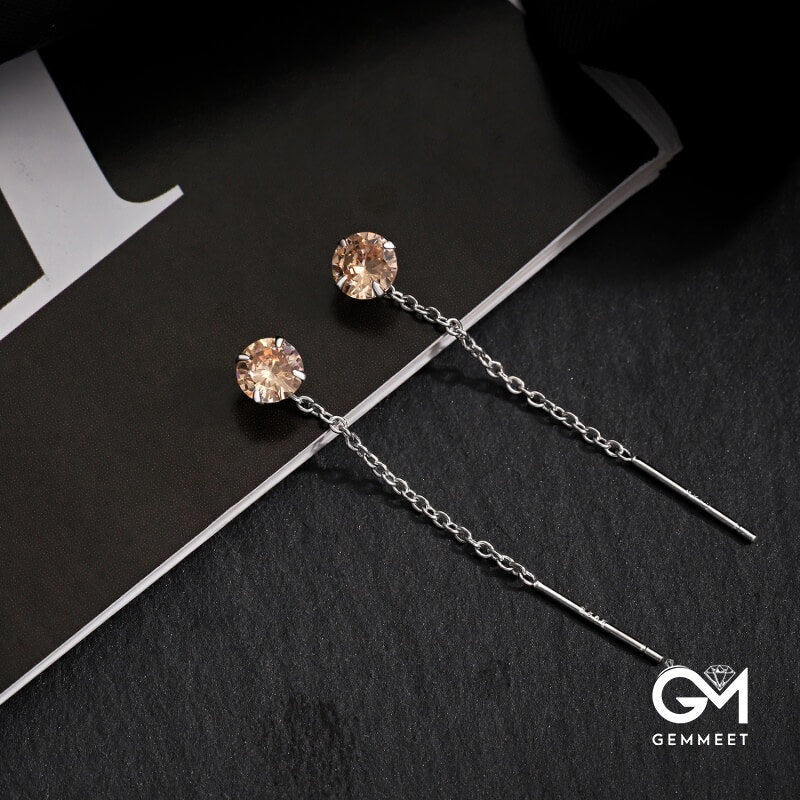 S925 Sterling Silver Simple Champagne Zircon Earrings