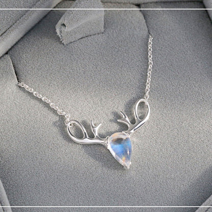 Santa Elk Shape Pear Cut Moonstone Pendant Chain