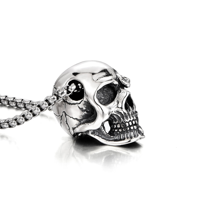 Sterling Silver Vintage Facial Damage Skull Pendants Necklace