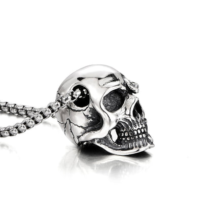 Sterling Silver Vintage Facial Damage Skull Pendants Necklace