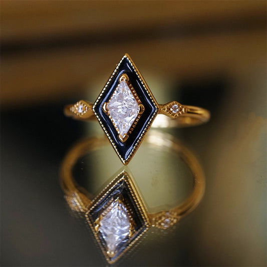 Retro Style Niche Geometric Rhombus Ring