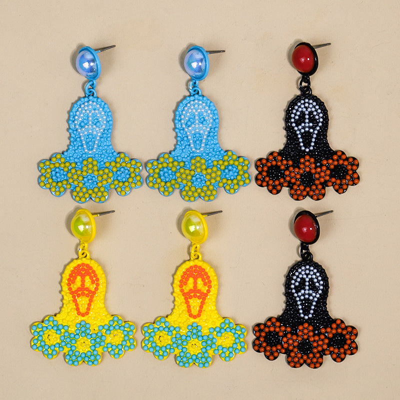 Halloween Funny Horror Ghost Face Ghost Bead Earrings