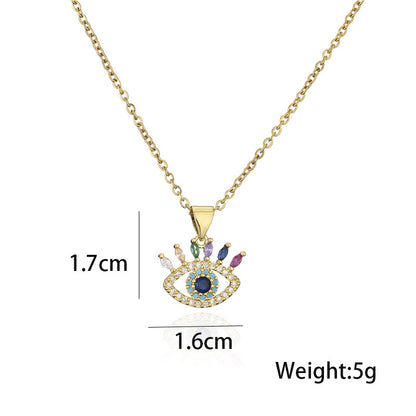 Color Stones Hollow Evil Eye Pendant Necklace