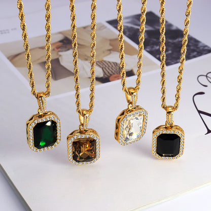 Retro Cushion Shape Stone Halo Pendant Necklace