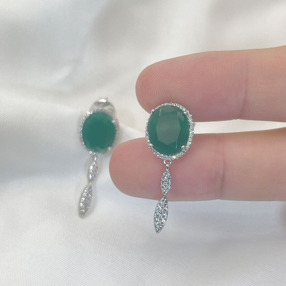 Inlaid Green Zircon Wheat Ear Pendant Earrings