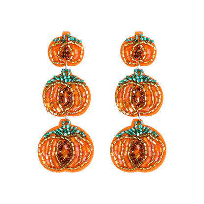 Halloween Handmade Rice Beads Three Layer Pumpkin Funny Earrings