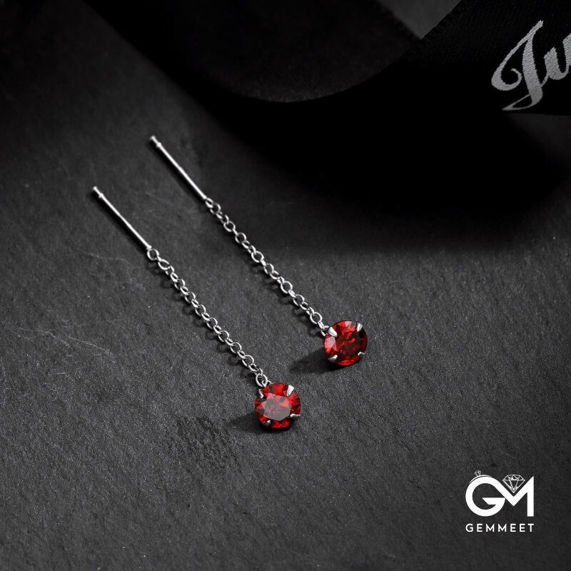 S925 Sterling Silver Simple Red Zircon Earrings