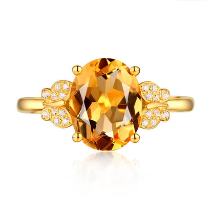 Gold-plated Yellow Diamond Ring Low-luxury Butterfly Colorful Treasure Temperament Noble Ring