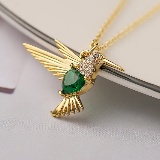 Hummingbird Shape Color Stones Pendant Chain Necklace