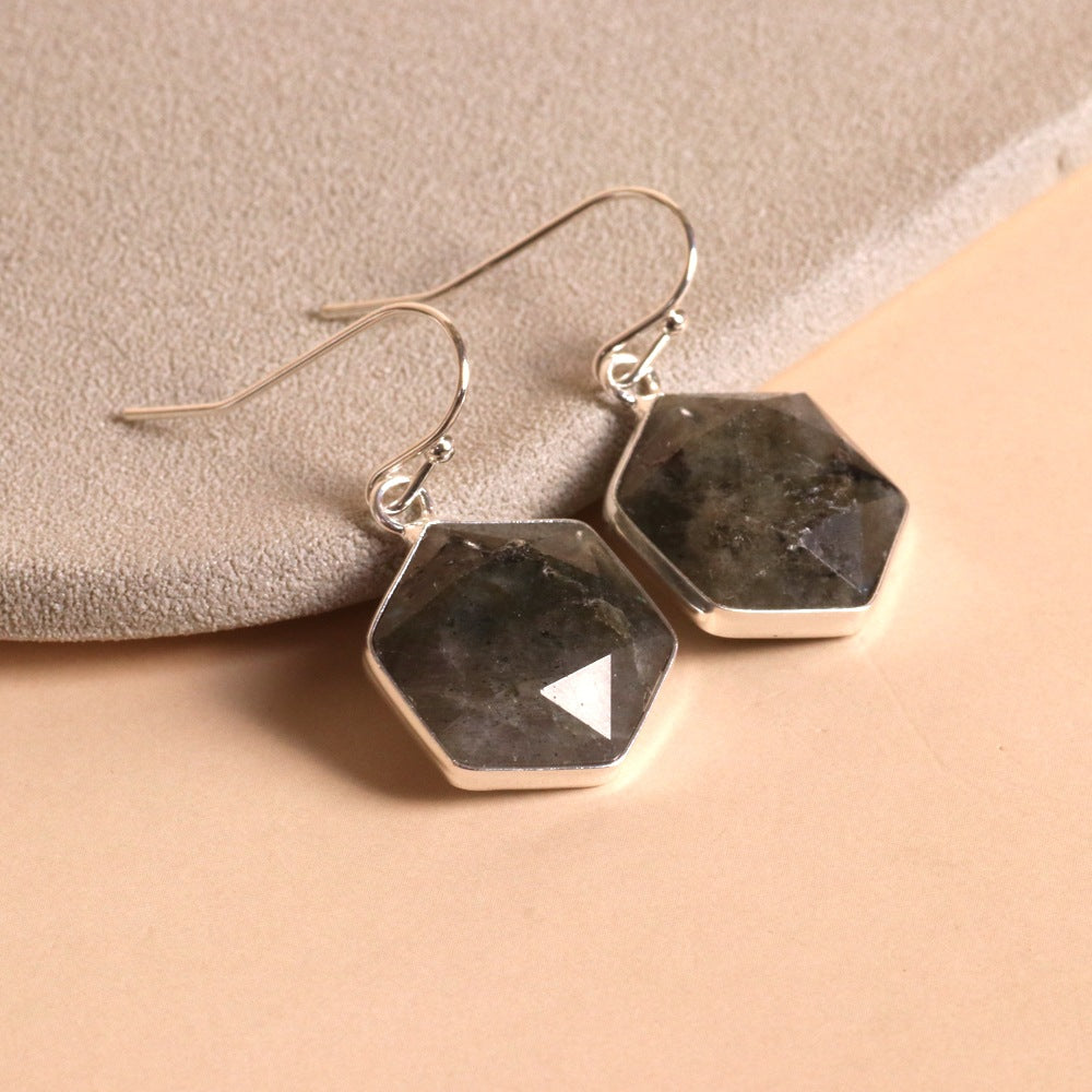 Pulled Feldspar Hex Pendant Earrings