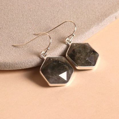 Pulled Feldspar Hex Pendant Earrings