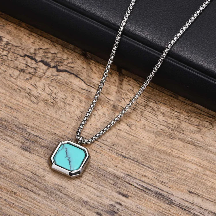 Square Pendant Men Long Sweater Chain Necklace