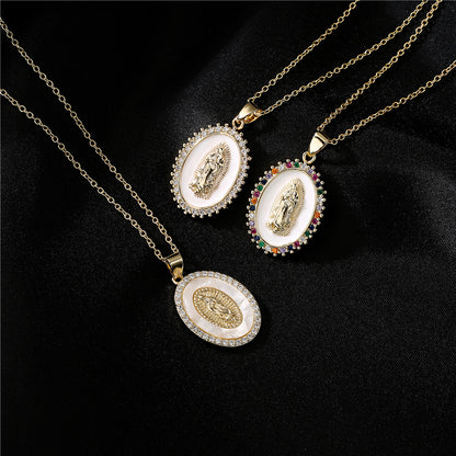 Virgin Mary Oval Disc Chain Necklace