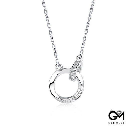 S925 Sterling Silver Falling Love Ring Zircon Necklace