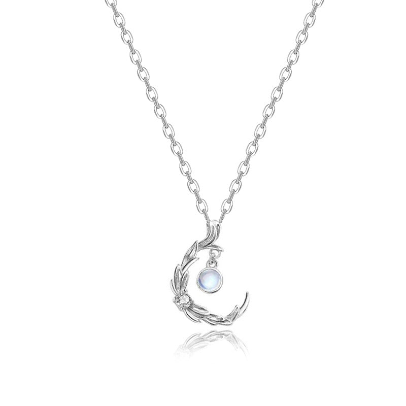 Olive Leaf Moonstone Pendant Necklace