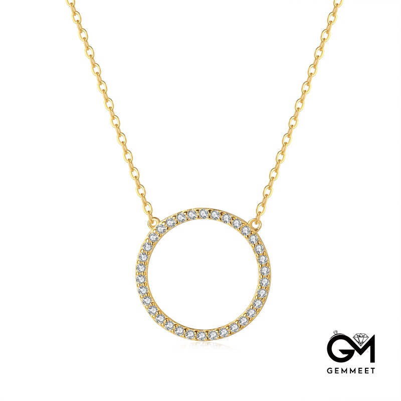 S925 Sterling Silver Circle Zircon Golden Necklace