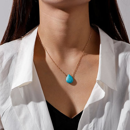 Turquoise Drop Shape Pendant Simple Collarbone Necklace