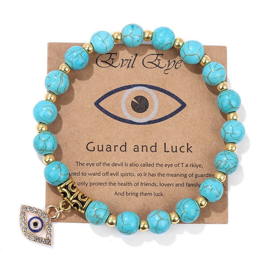 Turquoise & Color Stone Bead Evil Eye Pendant Bracelet