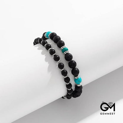 Lava Stone Turquoise Men Bracelet Set