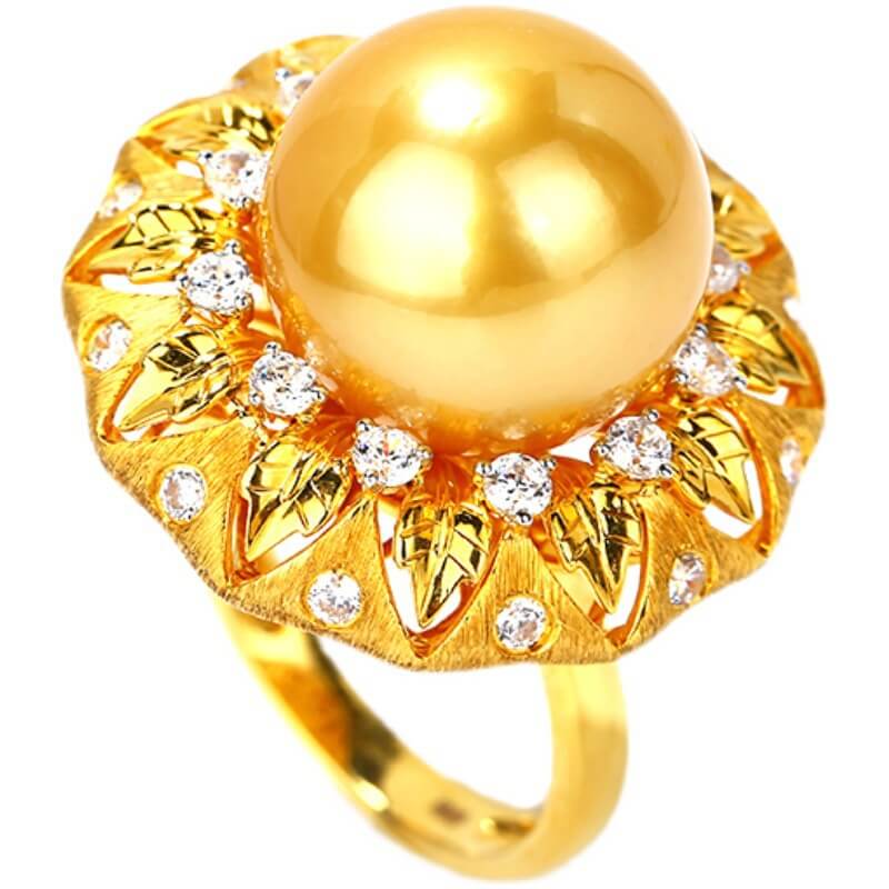 Gubu Qratti Style Imitation South Sea Pearl Textile Carved Gold Open Ring Gold Bead Pendant