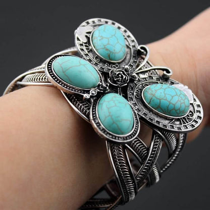 Large Turquoise Stone Butterfly Cuff Bracelet