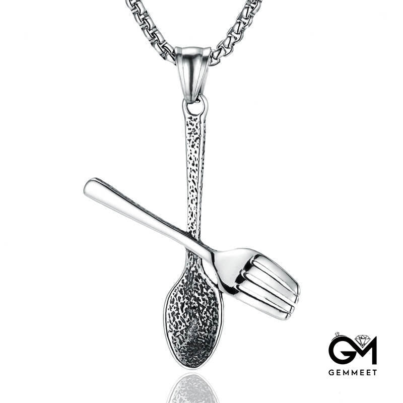 Stainless Steel Tableware Spoon Fork Pendant Necklace