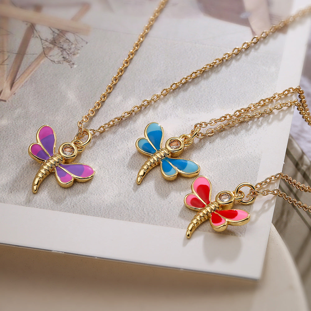 Cute Colorful Dragonfly Pendant Necklace