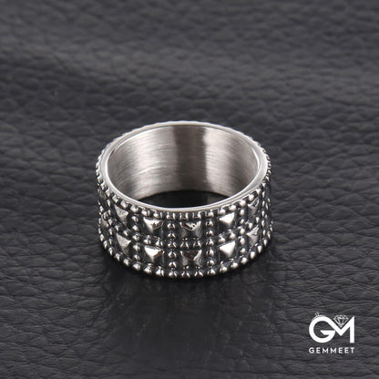 Vintage Chequered Titanium Steel Ring