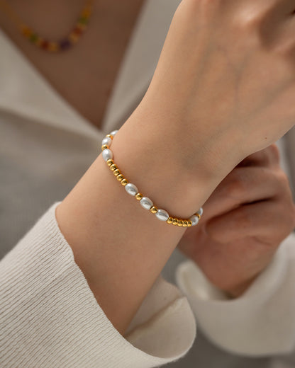 Glass Pearl Rice Beads 18K Gold Bracelet