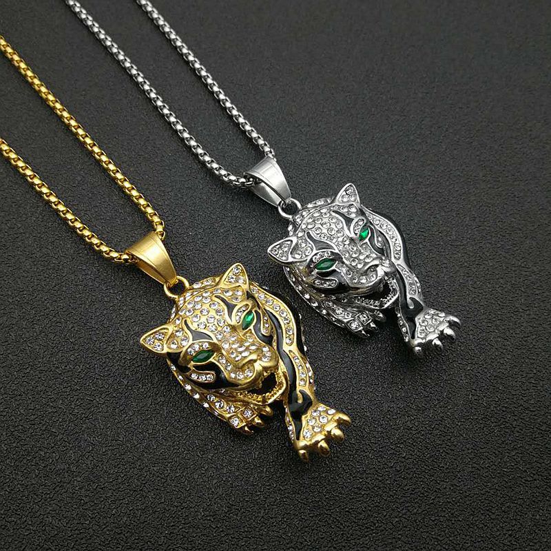 HIPHOP Jewelry Gold-plated Zircon Leopard Head Pendant