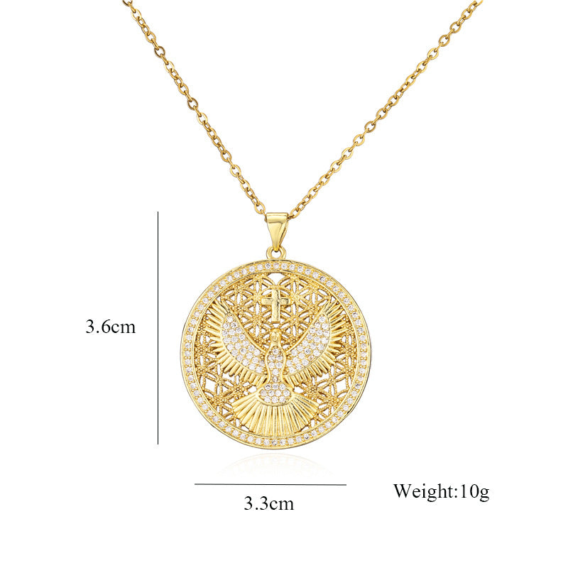 Eagle & Cross Disc Pendant Necklace