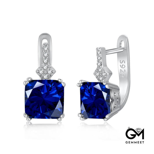 S925 Sterling Silver Niche Blue Square Zircon Earrings