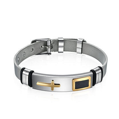 Stainless Steel Woven Mesh Strap Cross Trendy Bracelet