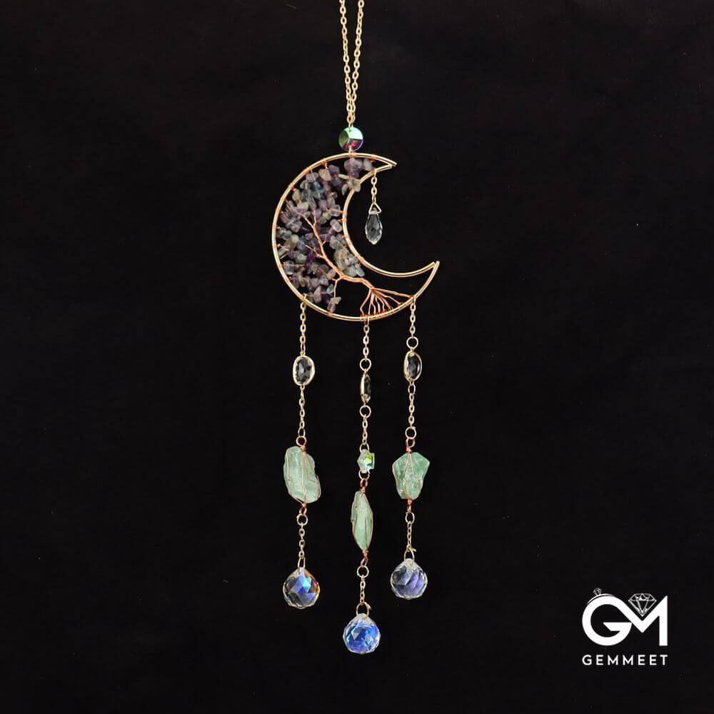 Crystal Gravel Moon Sun Catcher Wind Chimes