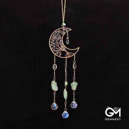 Crystal Gravel Moon Sun Catcher Wind Chimes