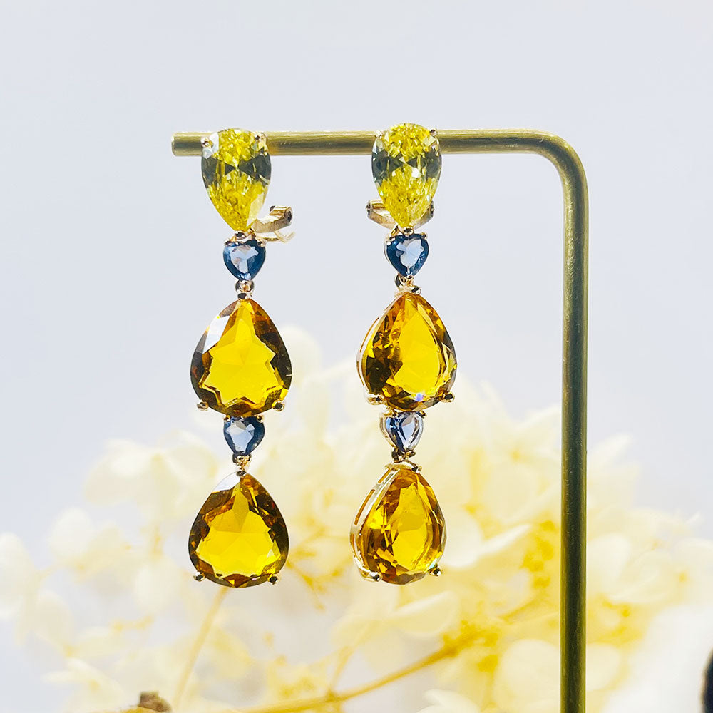 Water Drop Pear Yellow Zircon Pendant Earrings